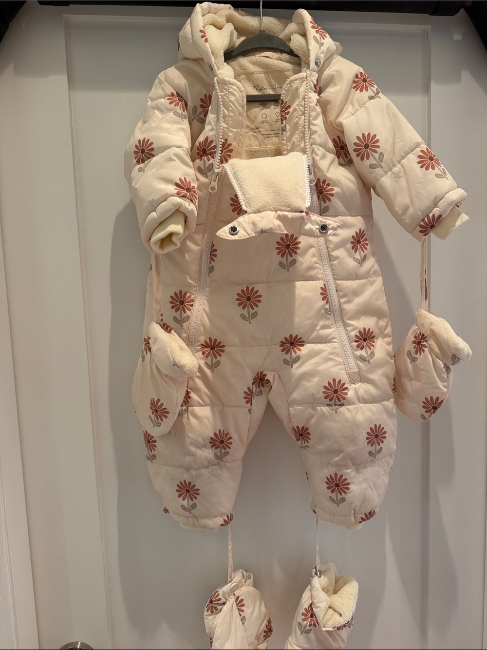 Rylee + Cru Cream Floral Puffer Footie with Hood and Mittens